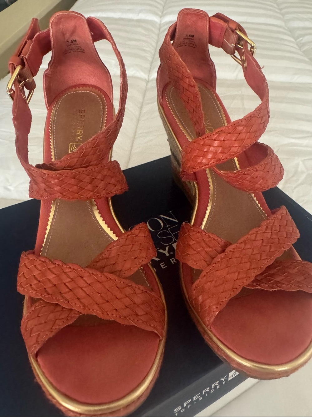 Sperry Braided Coral Wedge Sandals - Women's